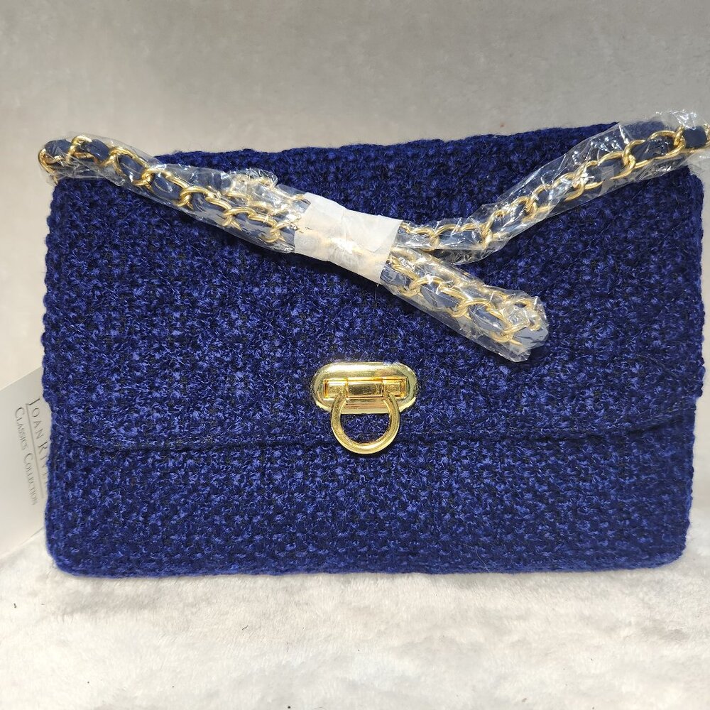 NWT Joan Rivers Classic Collection Blue/Gold Fabric Handbag